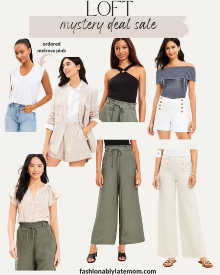 Loft mystery deal sale! I ordered extra small on everything. 

Fashionably late mom
Wide leg twill pants
White pants
Wide leg linen pants 
Olive pants 
Off the shoulder top
Linen blazer 
Business casual 
Tank top 


#LTKsalealert #LTKunder50 #LTKstyletip