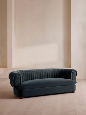 Rava Three Seater Sofa, Velvet, Grey Blue, US | Soho Home Ltd