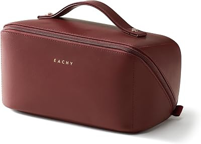 EACHY Travel Makeup Bag for Women, Flat Open Cosmetic Bag, Red, Medium | Amazon (US)