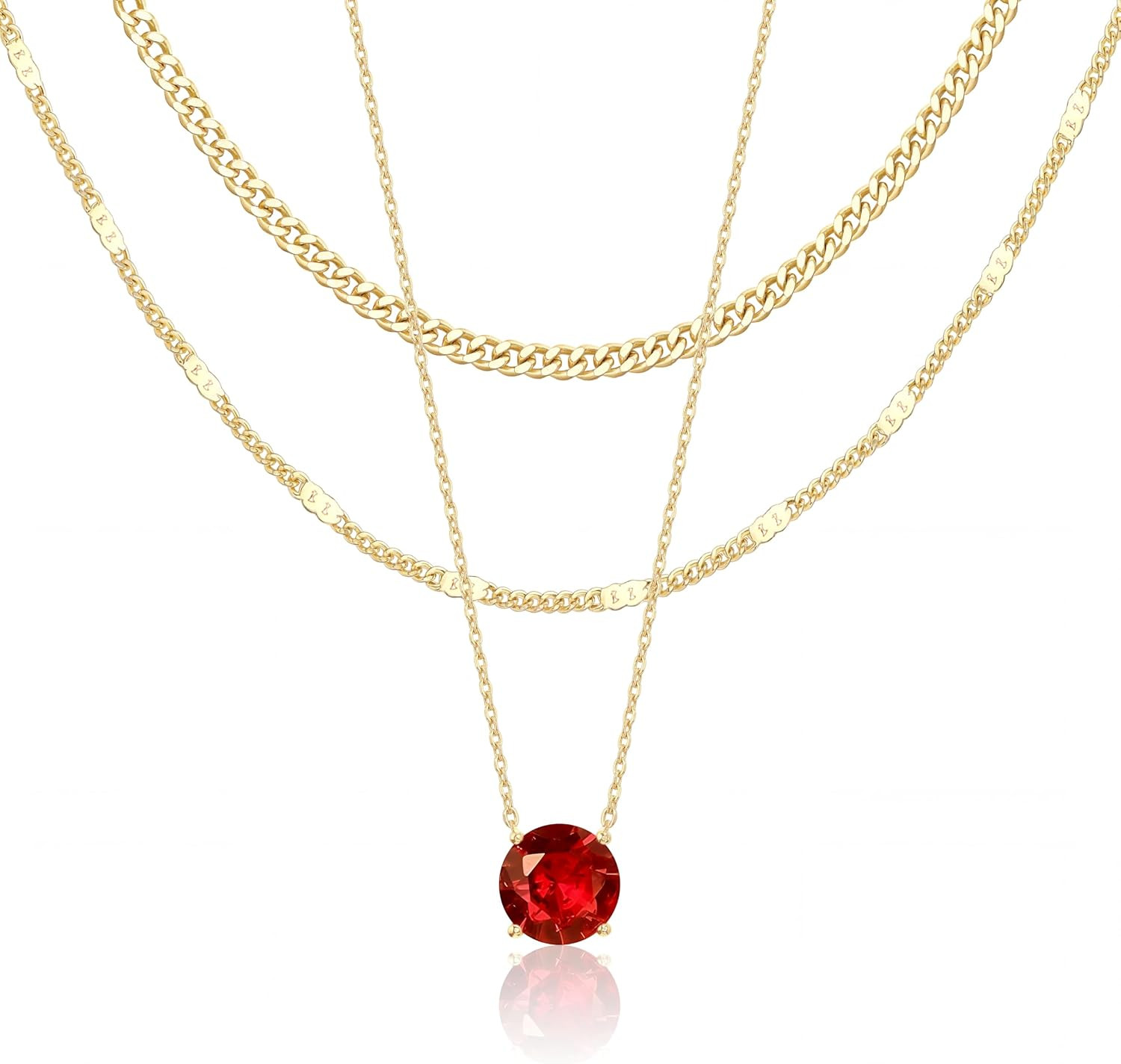 WomenGifts Layered Gold Necklaces for Women, 14K Gold Sterling Silver Plated Dainty Pendant Necklace Set Non Tarnish, Chunky Stackable Cuban Chain Choker, Trendy Birthstone Vacation Jewelry Gift | Amazon (US)