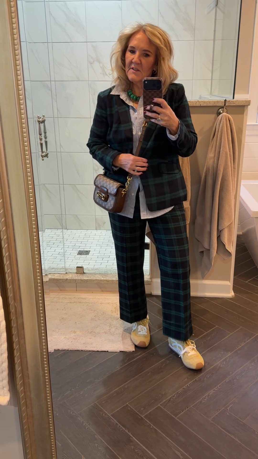 Heading to Charleston! So a bit elevated travel outfit. It’s only an hour flight. 
Plaid blazer & pants are very comfy. 
Jacket size 10 petite 
Pants size 8 petite 
Blouse size medium 
Shoes if inbetween size down. So excited about these. 
Gucci bag is such a lovely end of year treat  

#LTKootd #LTKOver40 #LTKTravel