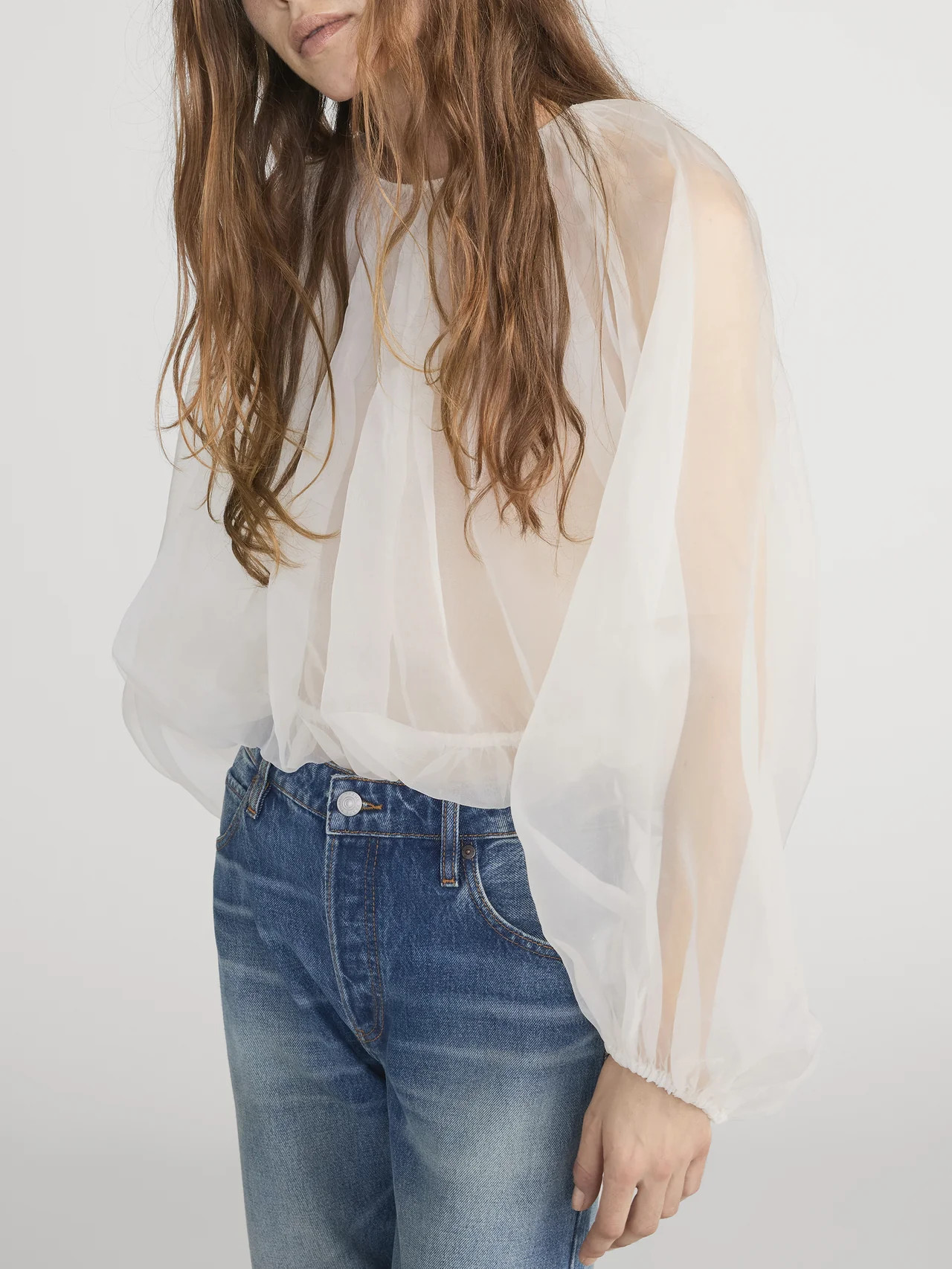 The Sheer Balloon Blouse -- Cream | Frame Denim