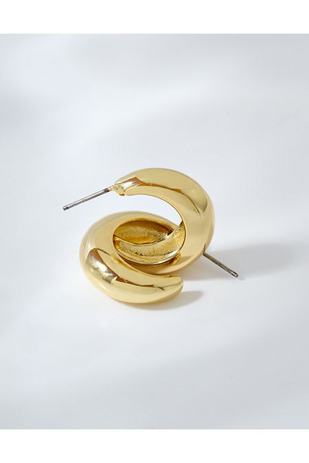 Aerie Shiny Gold Hoop Earrings Women's Gold One Size | American Eagle Outfitters (US & CA)