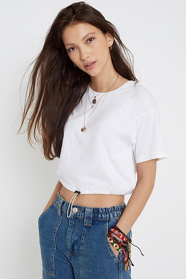 UO Bubble Hem Cropped Top - White Xs at Urban Outfitters | Urban Outfitters (US and RoW)