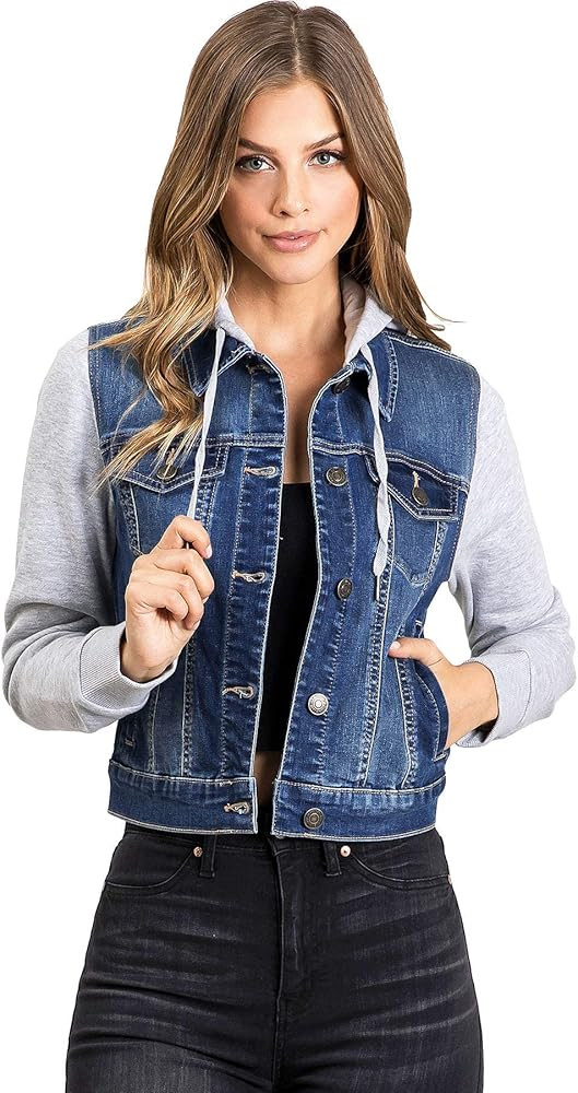 Wax Jeans Women's Juniors Hoodie Denim Jacket | Amazon (US)