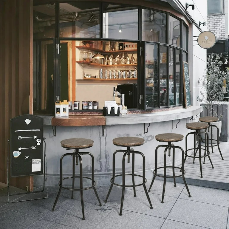 HOMY CASA Adjustable Counter Bar Stools Set of 2, Industrial Style Swivel Stools, Walnut | Walmart (US)