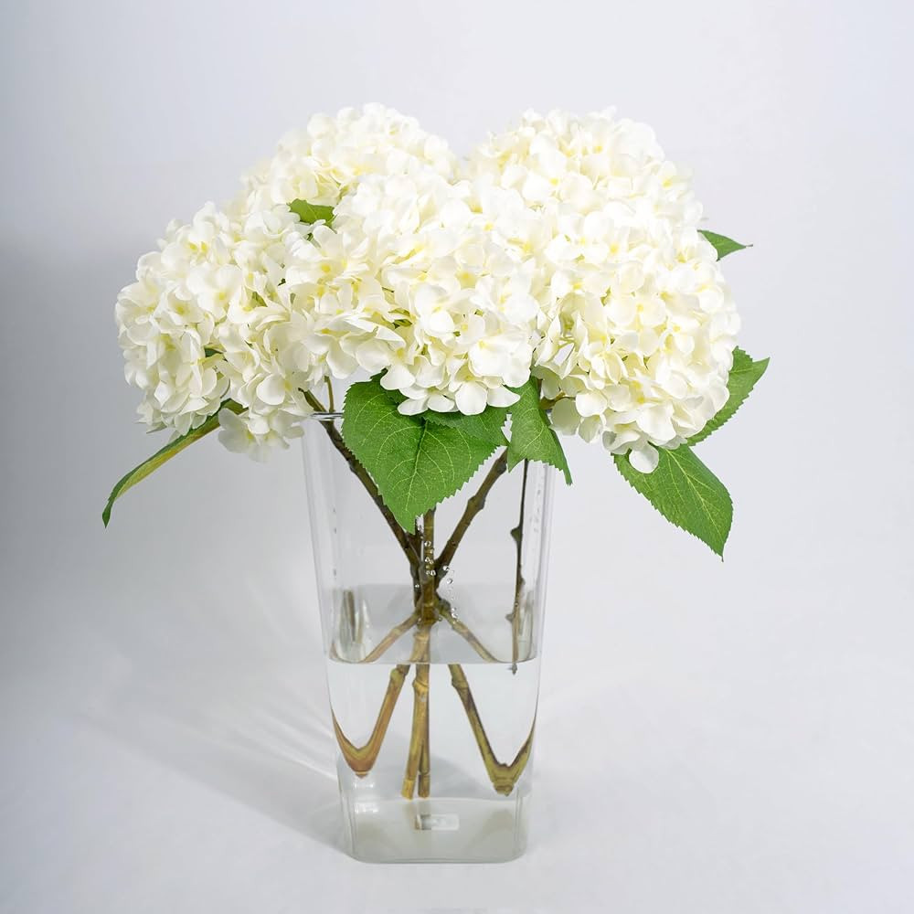 5PC 18.5” 3D Cream White Artificial Hydrangea Flowers Silk Hydrangeas with Stems Real Touch Sui... | Amazon (US)