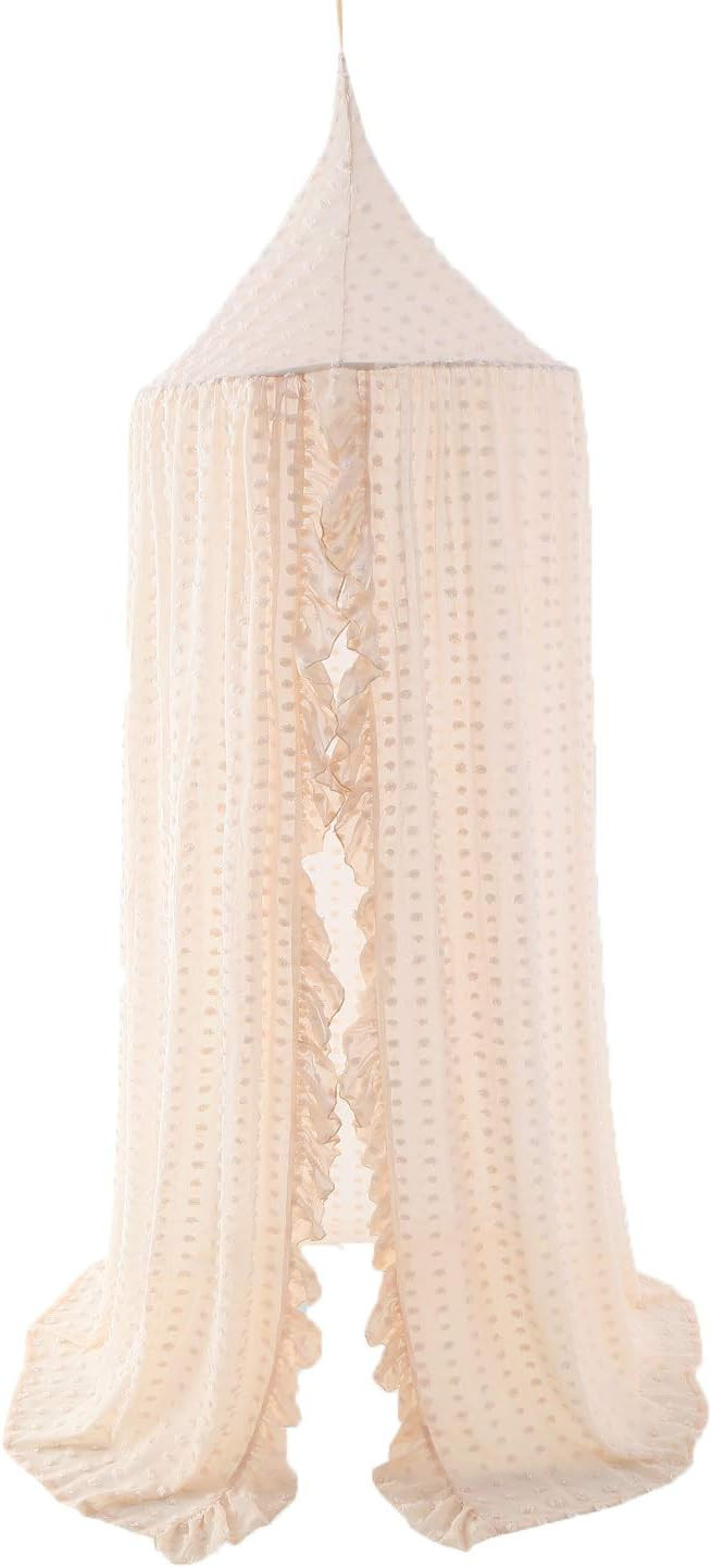 Wonder Space Elegant Kids Bed Canopy - Lace Chiffon Netting with Pom Pom, Princess Girls Fairy Dr... | Amazon (US)