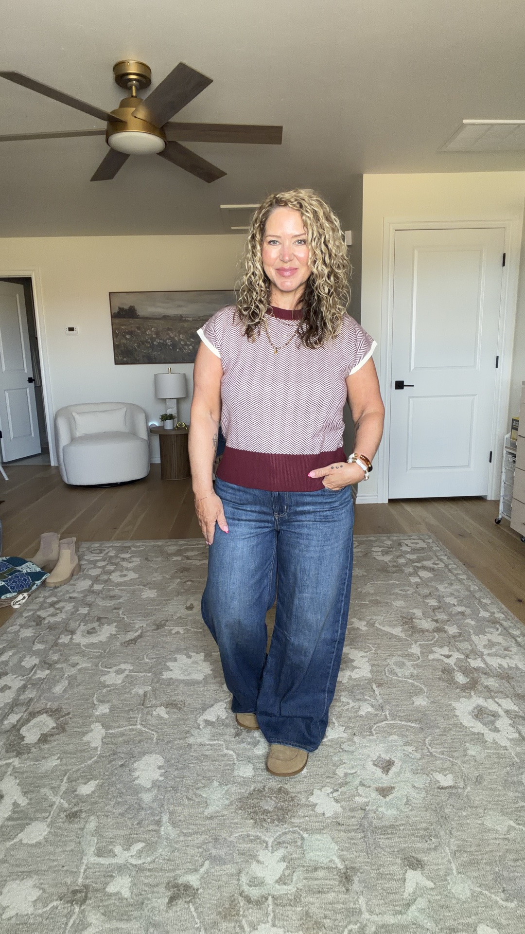 Top size large 
Jeans size 10 short
Shoes tts

#LTKOver40 #LTKMidsize #LTKPetite