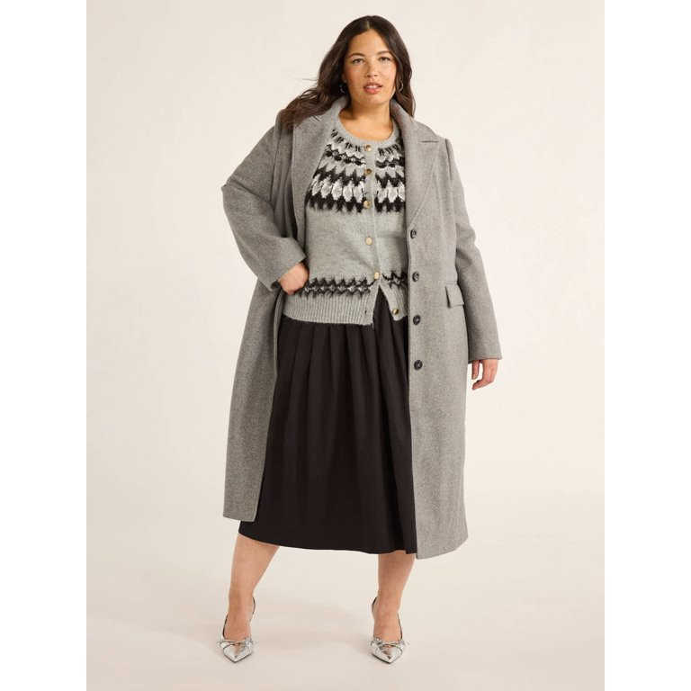 Free Assembly Women’s Faux Wool Long Coat, Sizes 1X-4X | Walmart (US)
