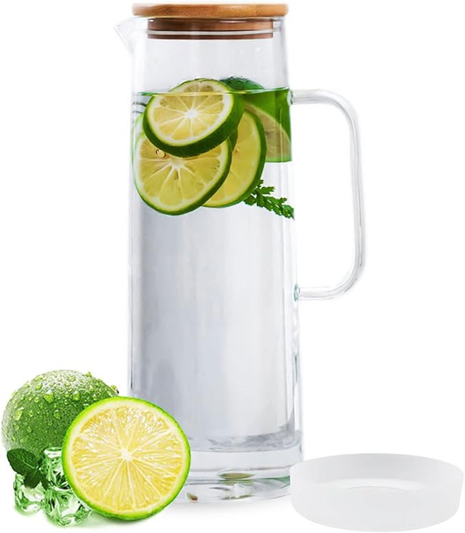 hjn Glass Pitcher with Lid Glass Water Carafe with Handle, Fridge Water Jug Cold or Hot Beverages... | Amazon (US)