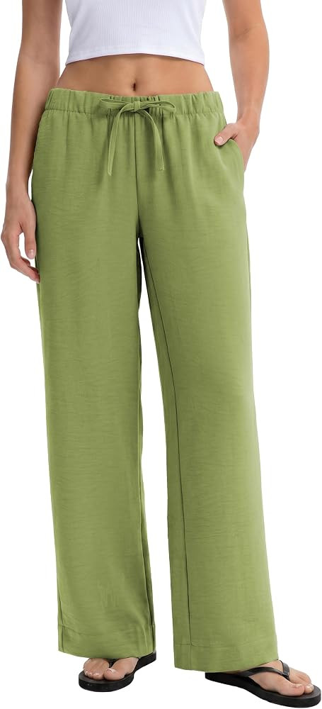 Abonlen Wide Leg Pants for Women Casual Flowy Crepe Trousers Wrinkle Free Relaxed Fit Lounge Work... | Amazon (US)