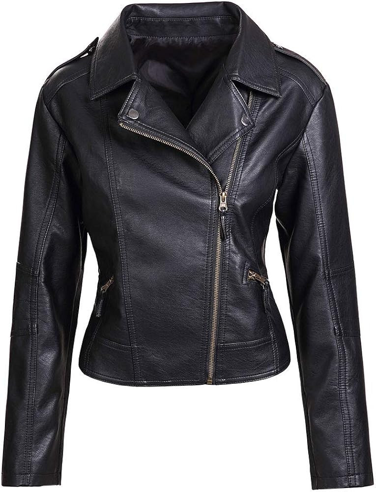 Artfasion Women's Faux Leather Jacket Ladies Girls Fashion Zip Up Motor Biker Jacket Coat (Black,XS  | Amazon (US)