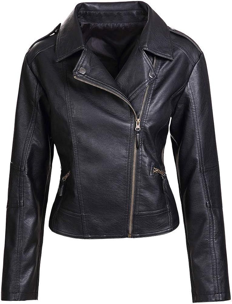 Artfasion Women's Faux Leather Jacket Ladies Girls Fashion Zip Up Motor Biker Jacket Coat (Black,XS  | Amazon (US)