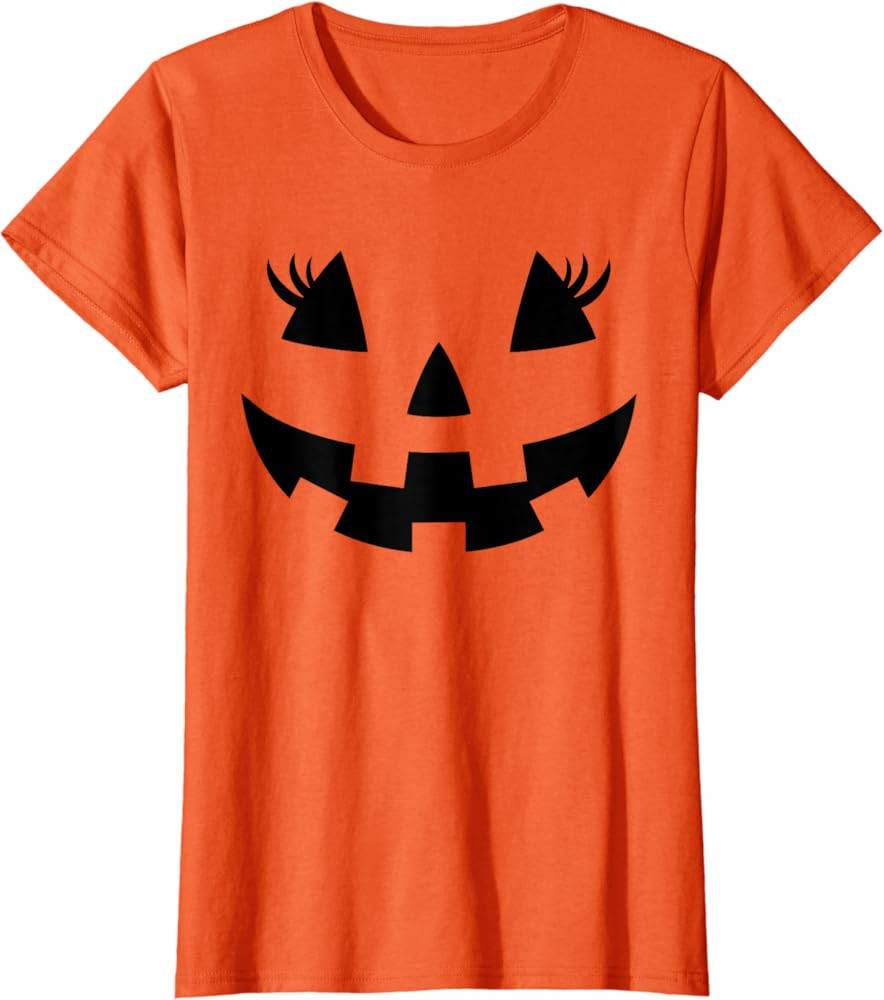 Jack O Lantern Face Pumpkin Eyelashes Hallowen Costume Funny T-Shirt | Amazon (US)