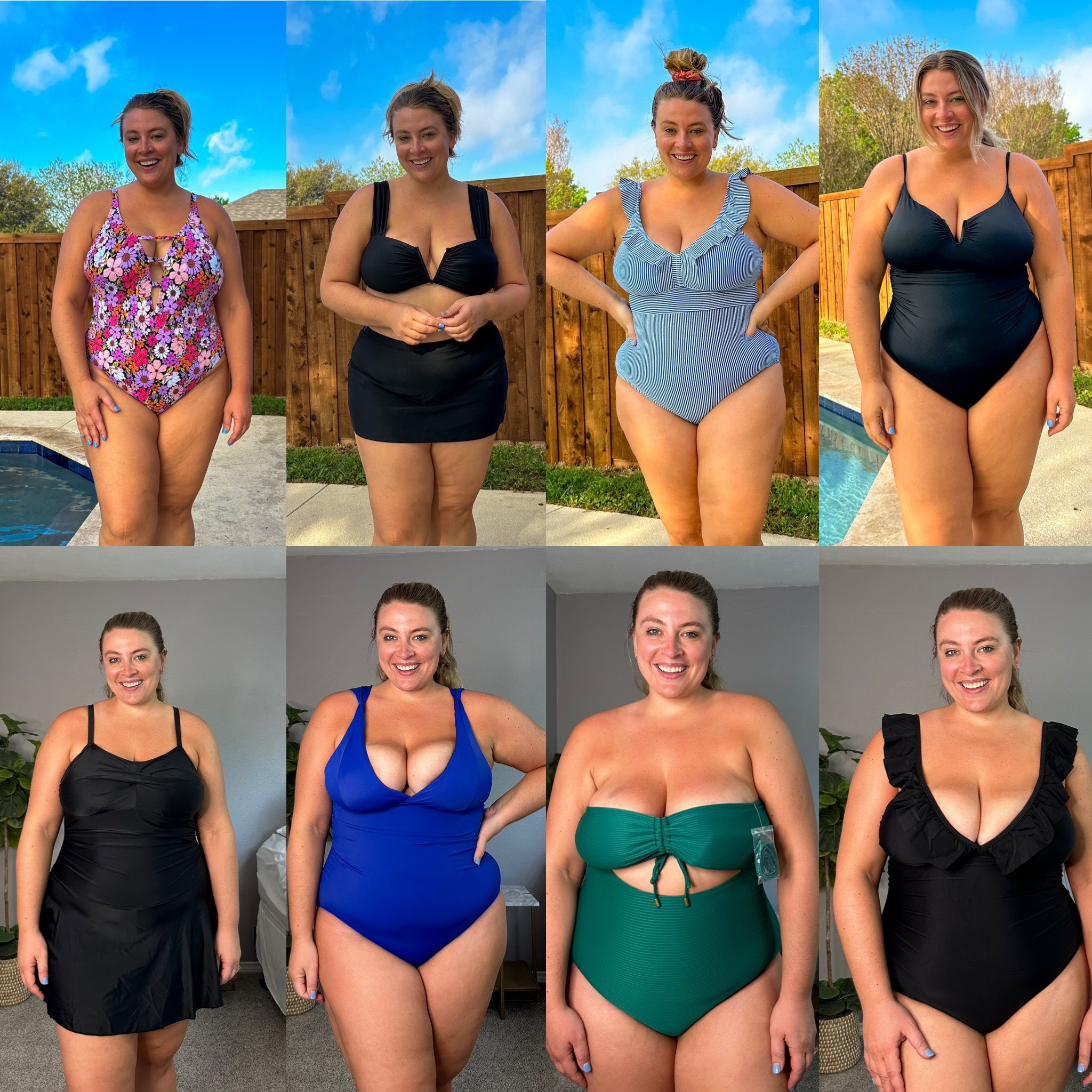 Walmart swimsuits - $25 swimsuits - one piece swim - swim skirt - swim dress - plus size swimwear // the top row are swimsuits that worked for big breasts, the swim dress worked fairly well and the other one pieces on bottom row didn’t fit my chest #plussize #walmart #swimsuit 

#LTKcurves #LTKswim #LTKunder50