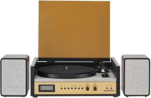 Crosley CR7017B-BK Coda 3-Speed Bluetooth Turntable and FM Radio Shelf System with Matching Stere... | Amazon (US)