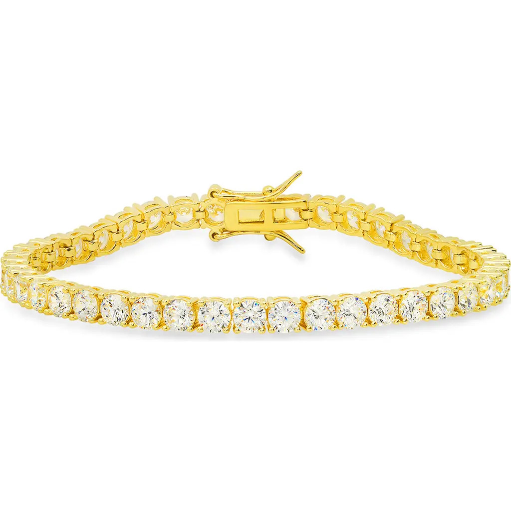 Queen Jewels Sterling Silver Round Cut Cubic Zirconia Tennis Bracelet in Gold at Nordstrom Rack, Size 7.25 | Nordstrom Rack