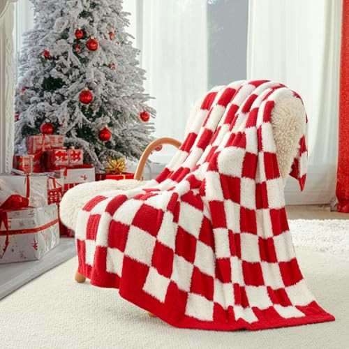 Snuggle Sac Red Checkered Christmas Blanket, Fluffy Faux Fur Ultra Soft Warm Microfiber Throw Blankets for Couch, Sofa, Chair, Bed, Red Checker, 50x60 inches | Amazon (US)