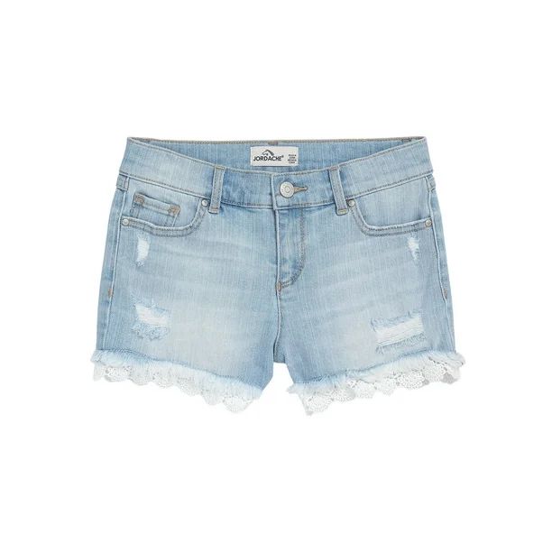 Jordache Girls Lace Hem Destructed Denim Shorts, Sizes 4-18 & Plus | Walmart (US)