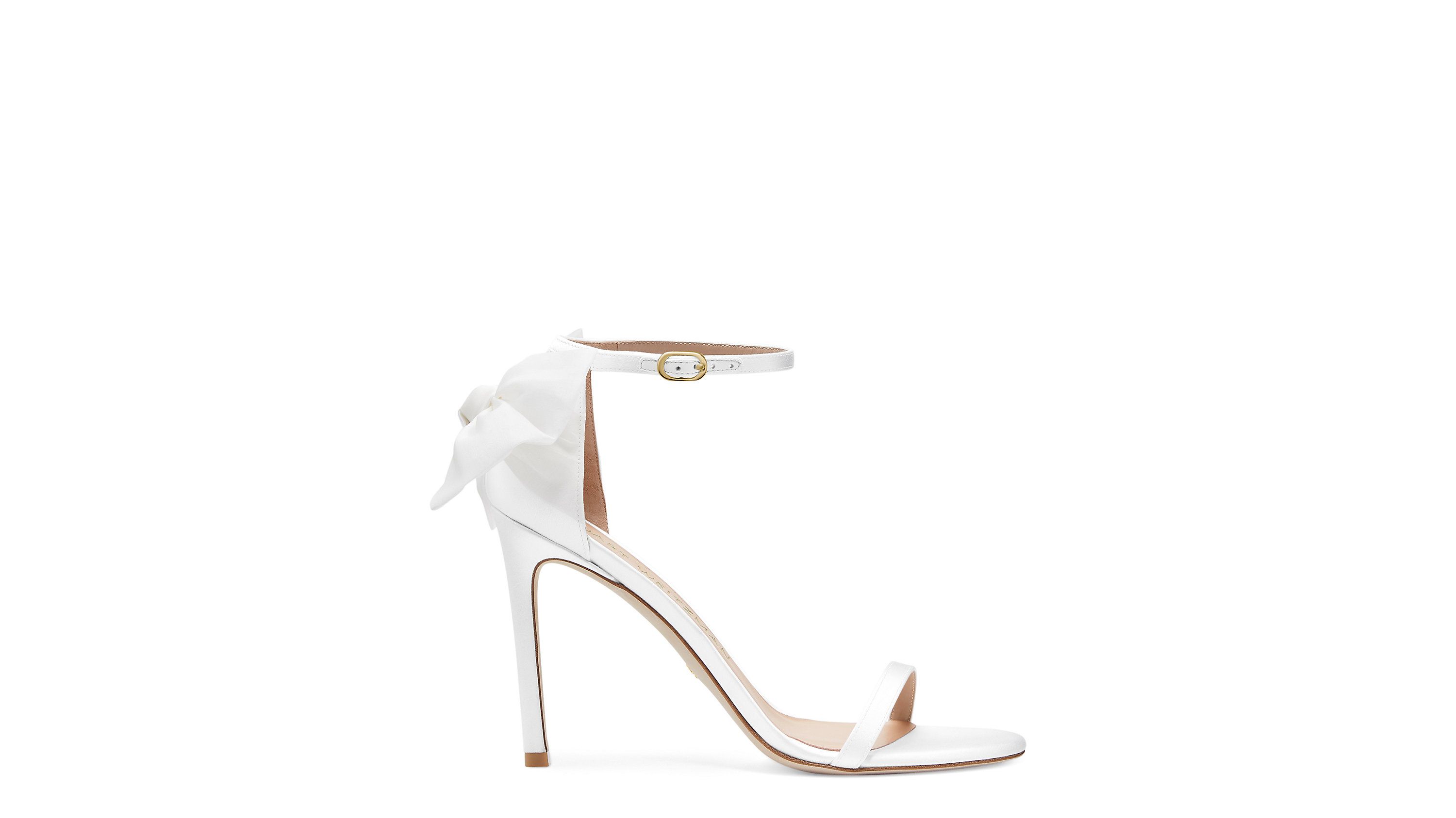 Stuart Weitzman Nudistsong Mesh Bow Sandal High Heel Sandals, White & Cream Satin, Size: 11 Narrow | Stuart Weitzman (US)