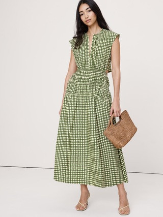 Smocked Cotton Poplin Maxi Dress with Open Back | Banana Republic (US)