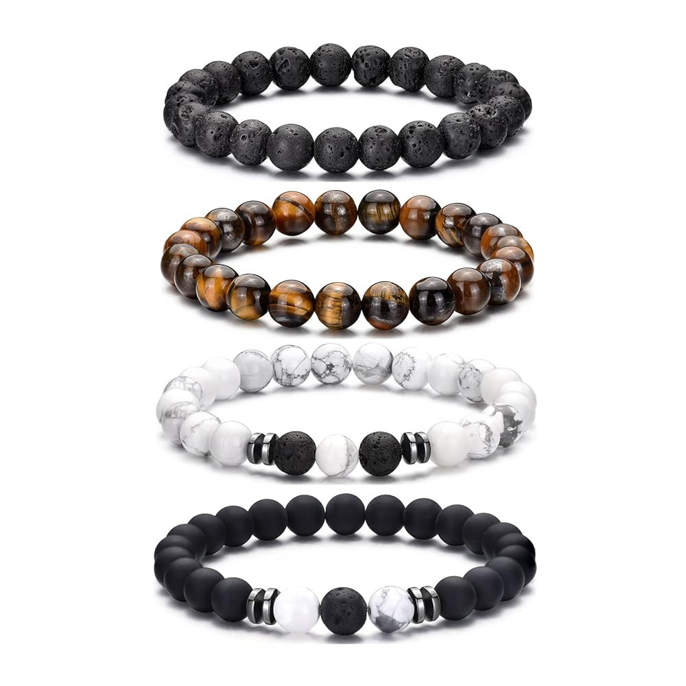 RANKEEF Tiger Eye Bracelet For Men 8MM Natural Stone Stretch Adjustable Black Crystal Beaded Brac... | Amazon (US)