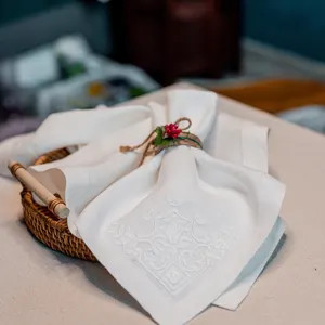 Embroidered Linen Napkins: White-on-White Floral Table Linens | Etsy (US)