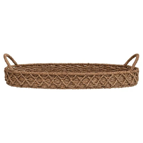 Bridgette Coastal Natural Woven Seagrass Oval Decorative Tray | Kathy Kuo Home