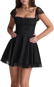 Sexy Women Y2K Going Out Mini Dress Spaghetti Strap Backless Lace Cute Fairy Bodycon Dress V Neck... | Amazon (US)