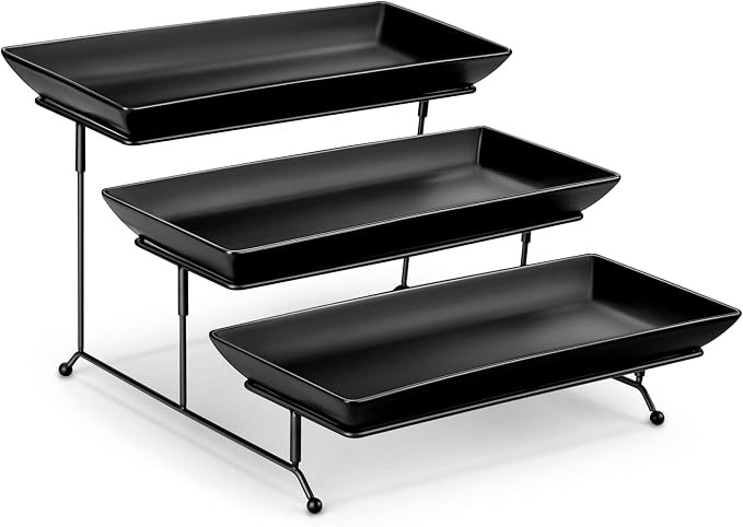 MALACASA 3 Tier Serving Trays for Party, Stoneware Serving Platters and Trays, 14 Inch Tiered Tra... | Amazon (US)