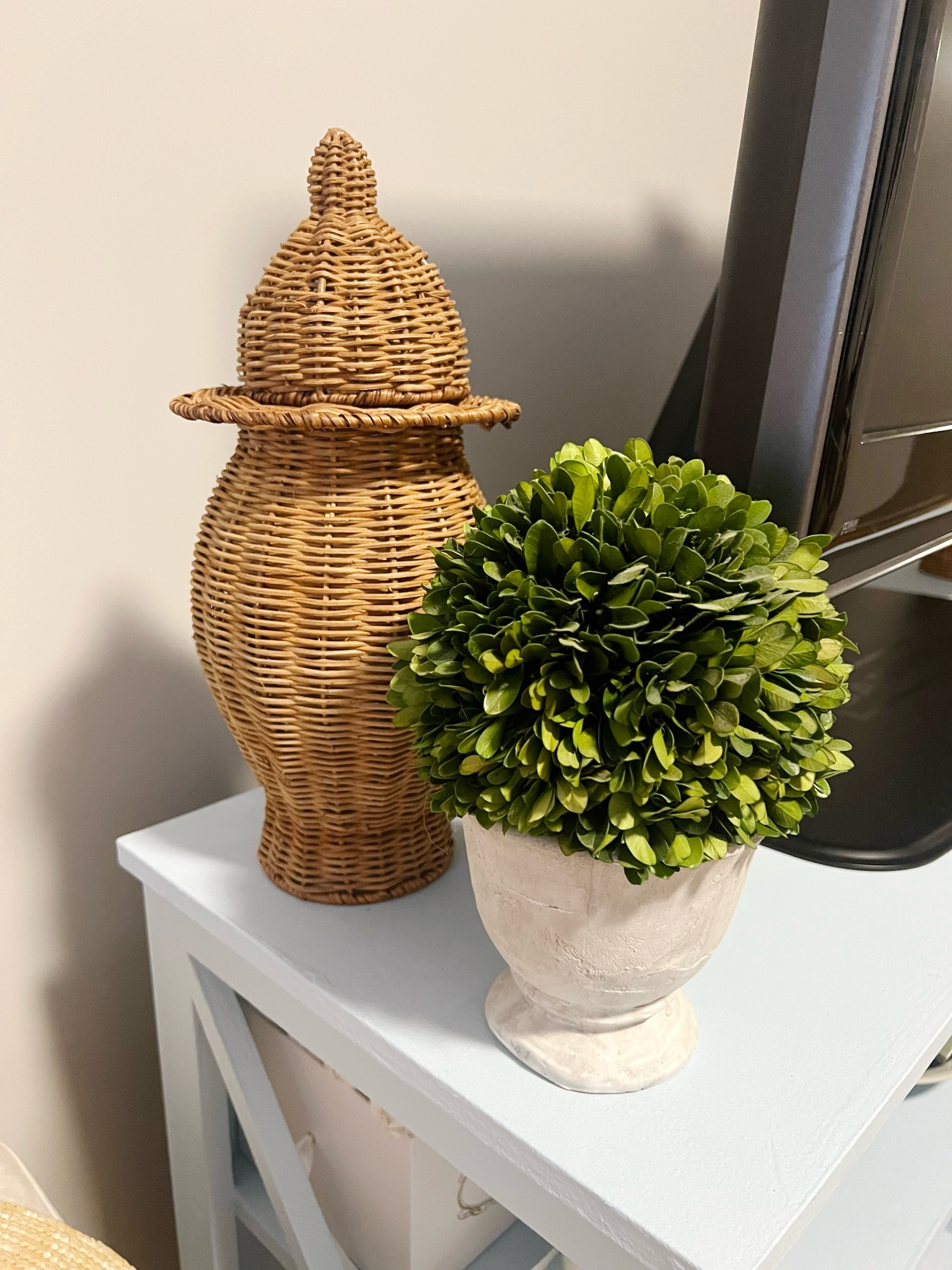 Home decor. Rattan temple jar. Topiary. Tv console decor
.
.
.
… 

#LTKStyleTip #LTKHome #LTKFamily