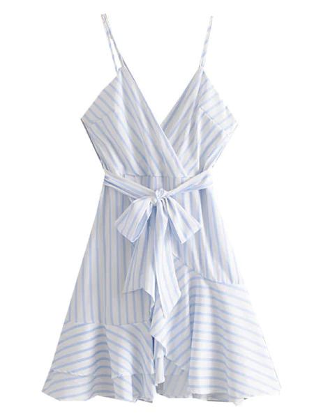 'Mina' Striped Ruffled Wrap Dress | Goodnight Macaroon