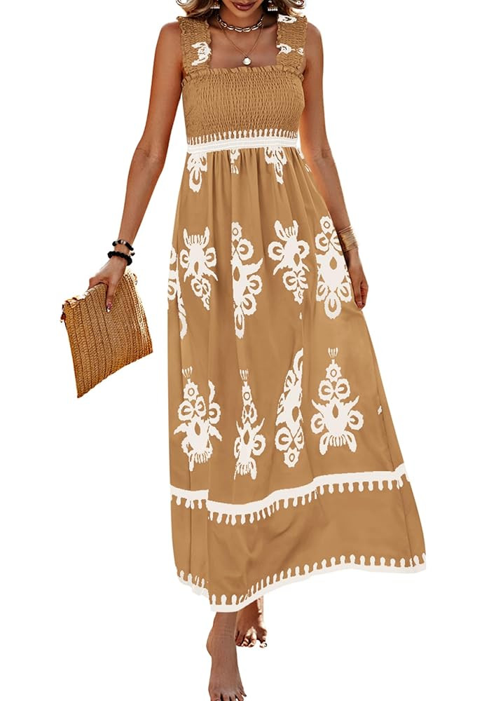 PRETTYGARDEN Womens Summer Boho Maxi Dress 2025 Casual Sleeveless Square Neck Floral Aline Smocke... | Amazon (US)