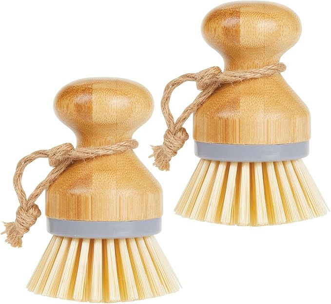 mDesign Bamboo Wood Round Mini Palm Scrub Brush, Stiff Bristles - Wet Cleaning Scrubber - Wash Di... | Amazon (US)