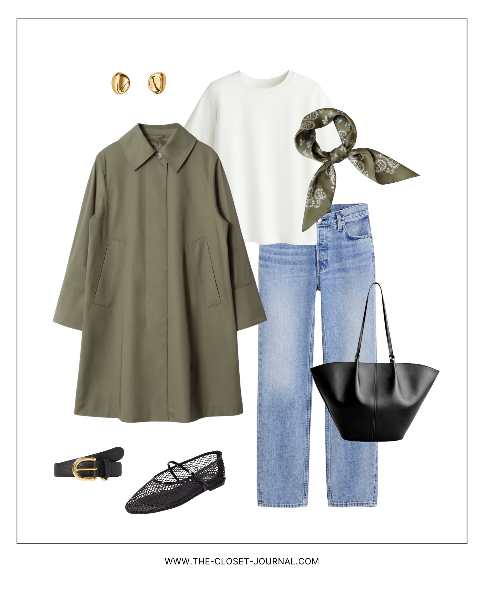 Classic spring look - Khaki trench - Mesh flats