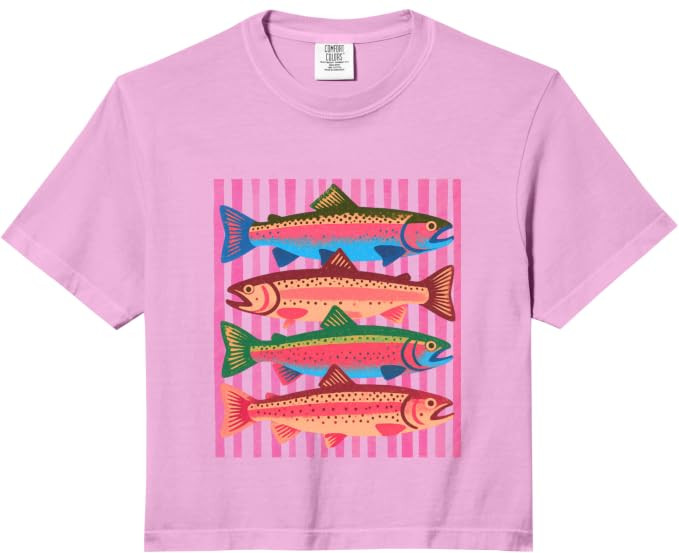 Fish Trout in a Row Colorful Fishing Lover Summer Comfort Colors Crop Top | Amazon (US)
