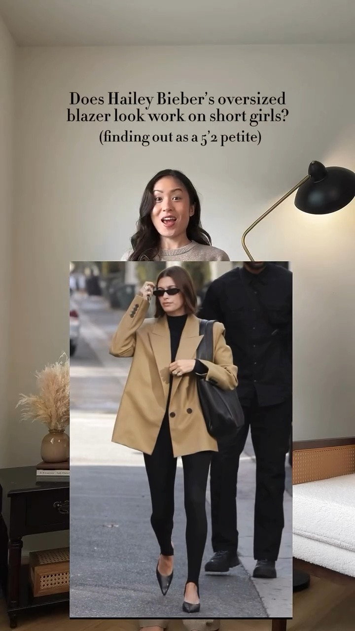 Hailey Bieber is a 5’7” rectangle... I’m a 5’2 hourglass. ⏳ Can her oversized suede blazer look actually work on a short frame like mine? Digging out my old leggings and finding some confidence to show my thighs (something admittedly, I hate doing!) to find out today 🫶🏼 (ps I love the 90s minimalism nod that Hailey’s look incorporates!) 🤍

🔗 Outfit specifics always linked in bio → LTK @amandacapsulewardrobe
⸻

#haileybieberoutfit #shortgirlstyle #90sminimalism #recreatingpinterestoutfits #oversizedblazer recreating Pinterest outfits, recreating celebrity outfits, is it the outfit or is she just tall, Pinterest outfit inspiration, capsule closet inspiration, how to style an oversized blazer on short girls, how to style black leggings, timeless chic looks, hailey Bieber style inspo, hailey Bieber oversized blazer outfit, 90s minimalism outfits, short girl styles, petite styling, 5’2” height, 90’s style, source unknown suede hailey blazer