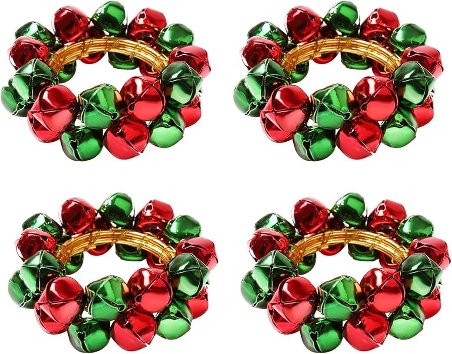 Getfitsoo Christmas Napkin Rings Set of 4, Thanksgiving Napkin Rings Bells Napkin Rings with Gree... | Amazon (US)