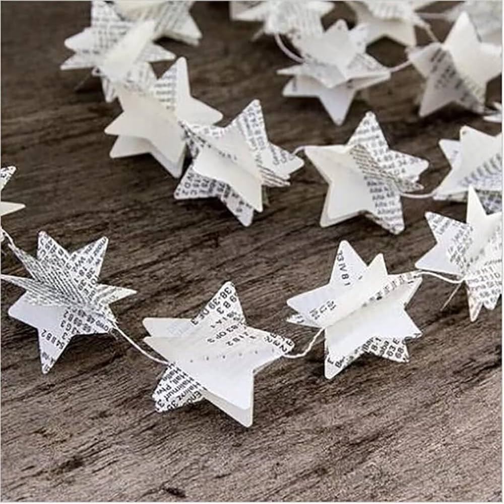 4 Pack Star Garland Book Pages Book Garland Newspaper Bunting Party Holiday Christmas Nursery Str... | Amazon (US)