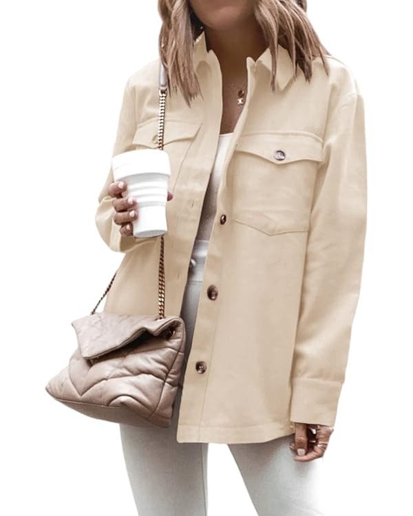 Cnkwei Shacket Jacket Women Button Down Shirt Jacket Casual Long Sleeve Shacket with Pockets | Amazon (US)