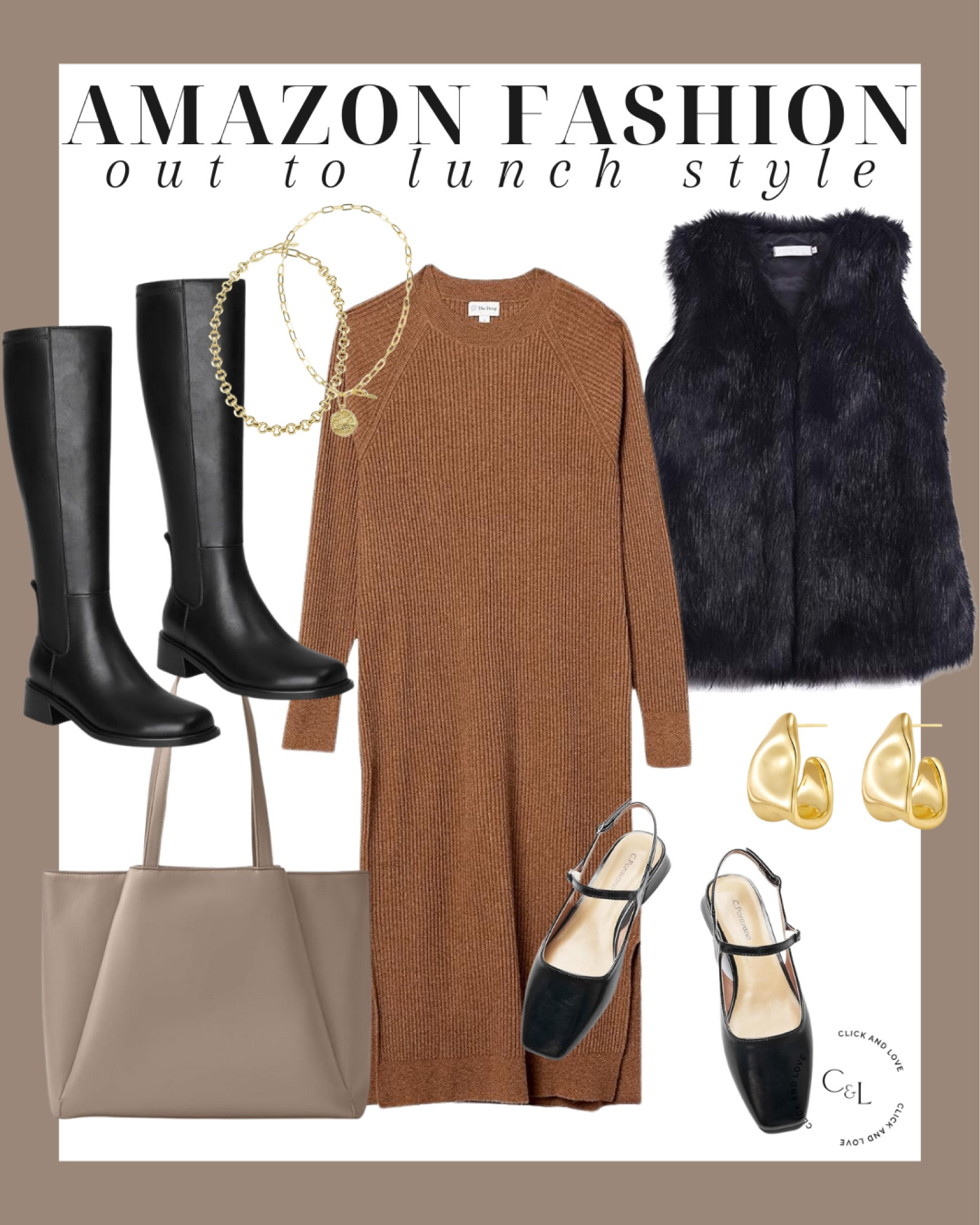 Amazon winter fashion finds 🖤 this ribbed dress can be used to dress up or down! Love this look for an easy out to lunch look with friends. 

Sweater dress, midi dress, fur vest, black vest, ballet flats, black flats, black sling backs, flats, necklaces, earrings, gold jewelry, purse, handbag, tote, beige bag, black booties, flat boots, tall boots, Womens fashion, fashion, fashion finds, outfit, outfit inspiration, clothing, winter fashion, fall fashion, wardrobe, fashion accessories, Amazon, Amazon fashion, Amazon must haves, Amazon finds, amazon favorites, Amazon essentials #amazon #amazonfashion

#LTKFindsUnder50 #LTKSeasonal #LTKStyleTip