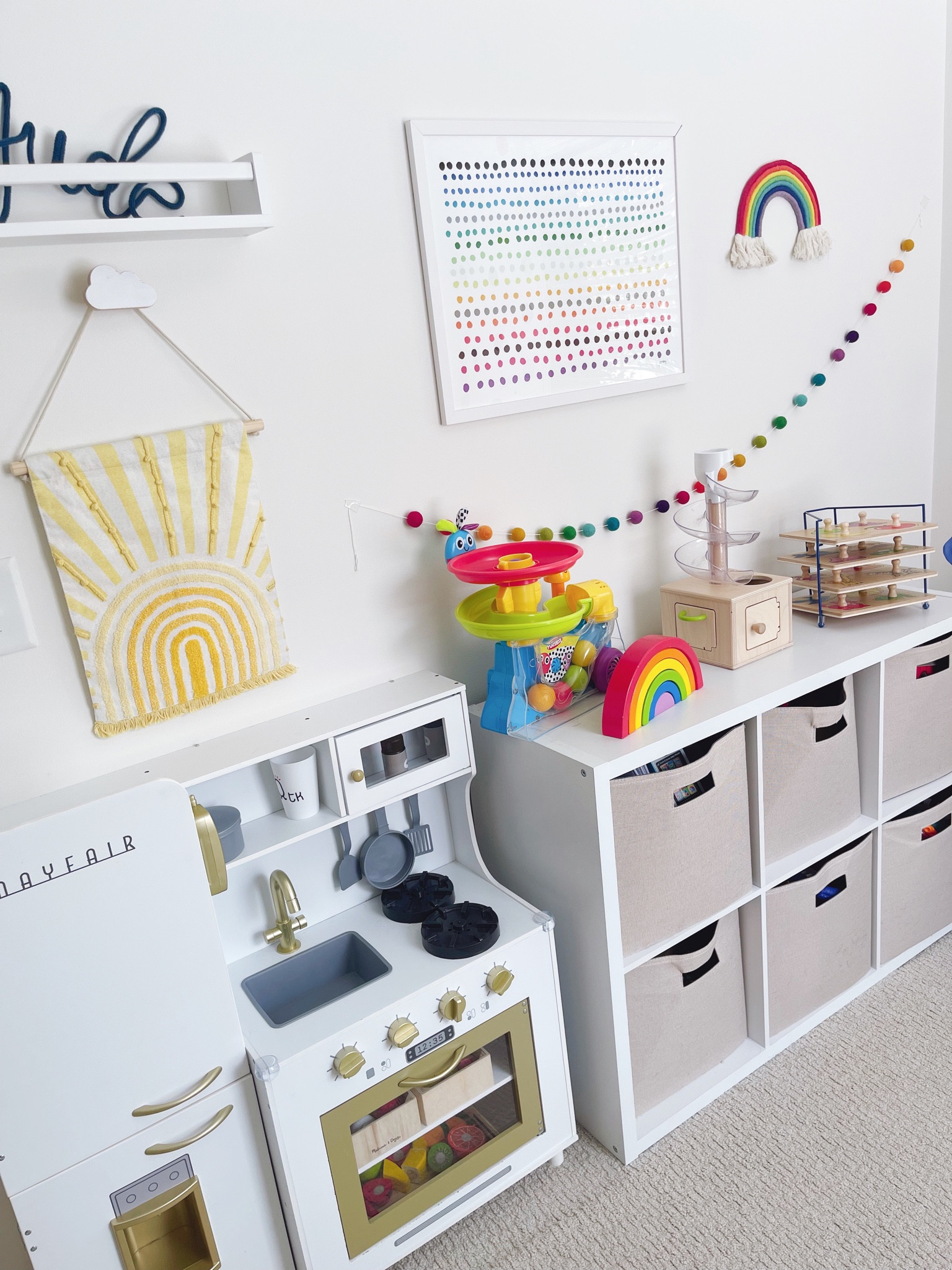 Gender neutral playroom. Rainbow inspired playroom decor.  Playroom kids kitchen. 

#LTKhome #LTKfamily #LTKkids