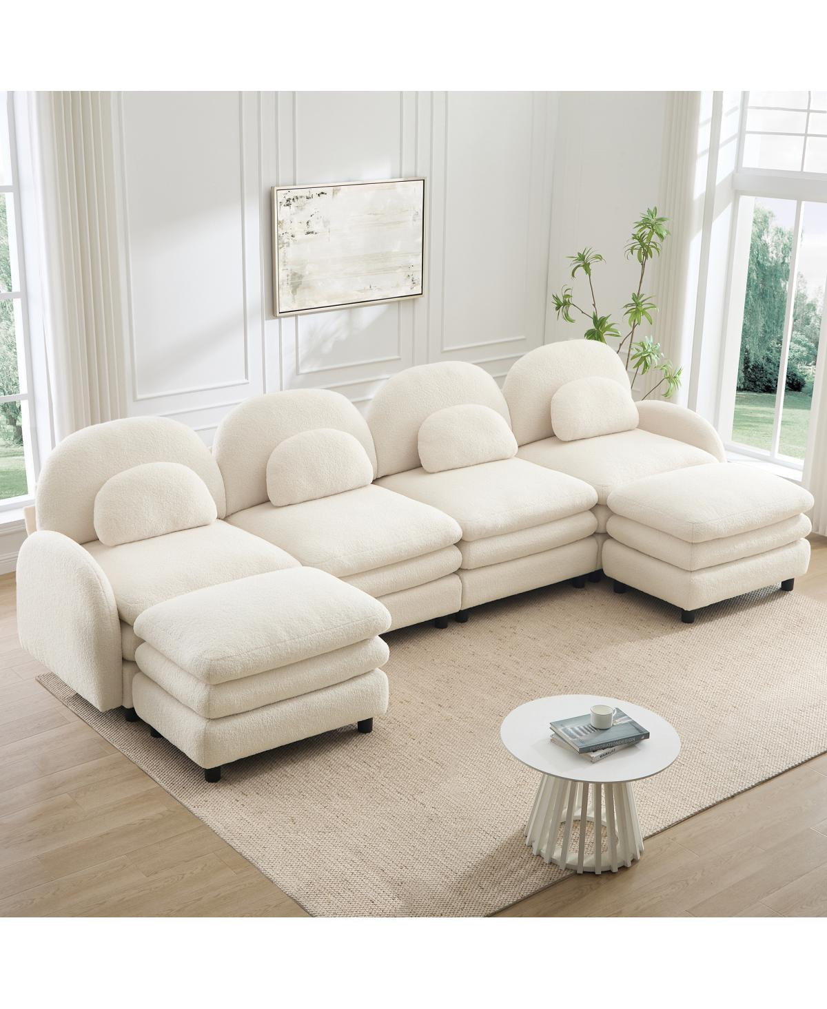 Streamdale Furniture Teddy Fabric 4-Seat Modular Cloud Sofa with 2 Ottomans - Beige white | Macy's