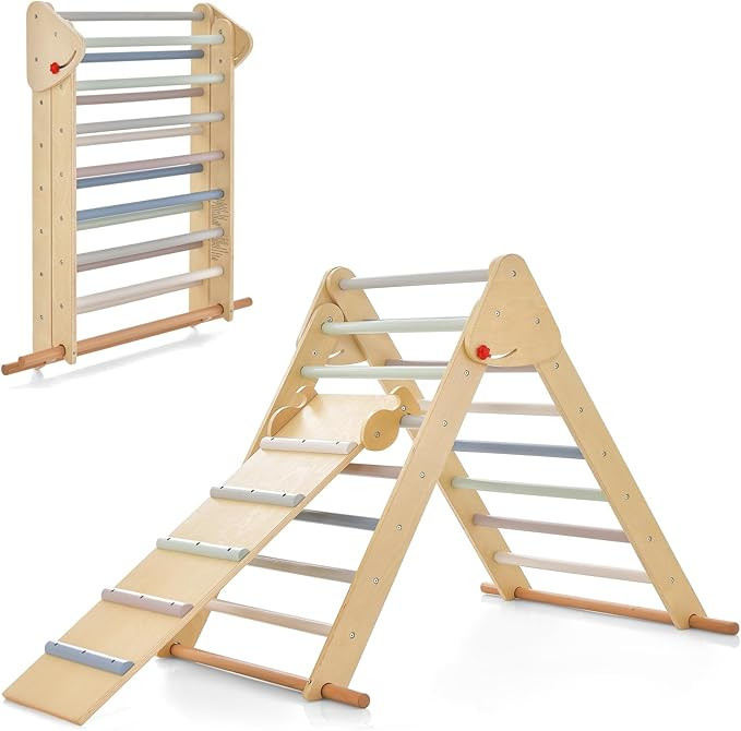 OLAKIDS Pikler Triangle Set 3 in 1 Climbing Toys for Toddlers Foldable Wood Montessori Baby Jungl... | Amazon (US)