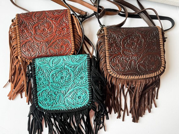 Western Genuine Floral Tooled Leather Crossbody Messenger | Etsy | Etsy (US)