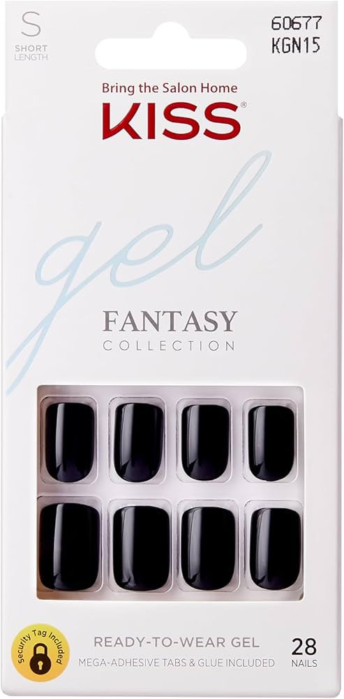 KISS Gel Fantasy Press On Nails, Nail glue included, 'Aim High', Black, Short Size, Squoval Shape... | Amazon (US)