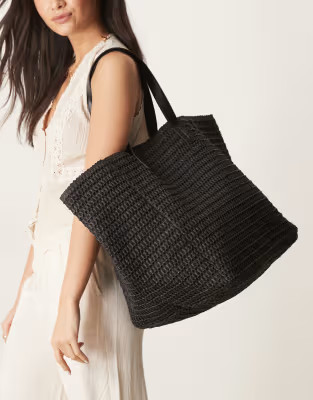 ASOS DESIGN straw oversized tote bag in crochet in black | ASOS | ASOS (Global)