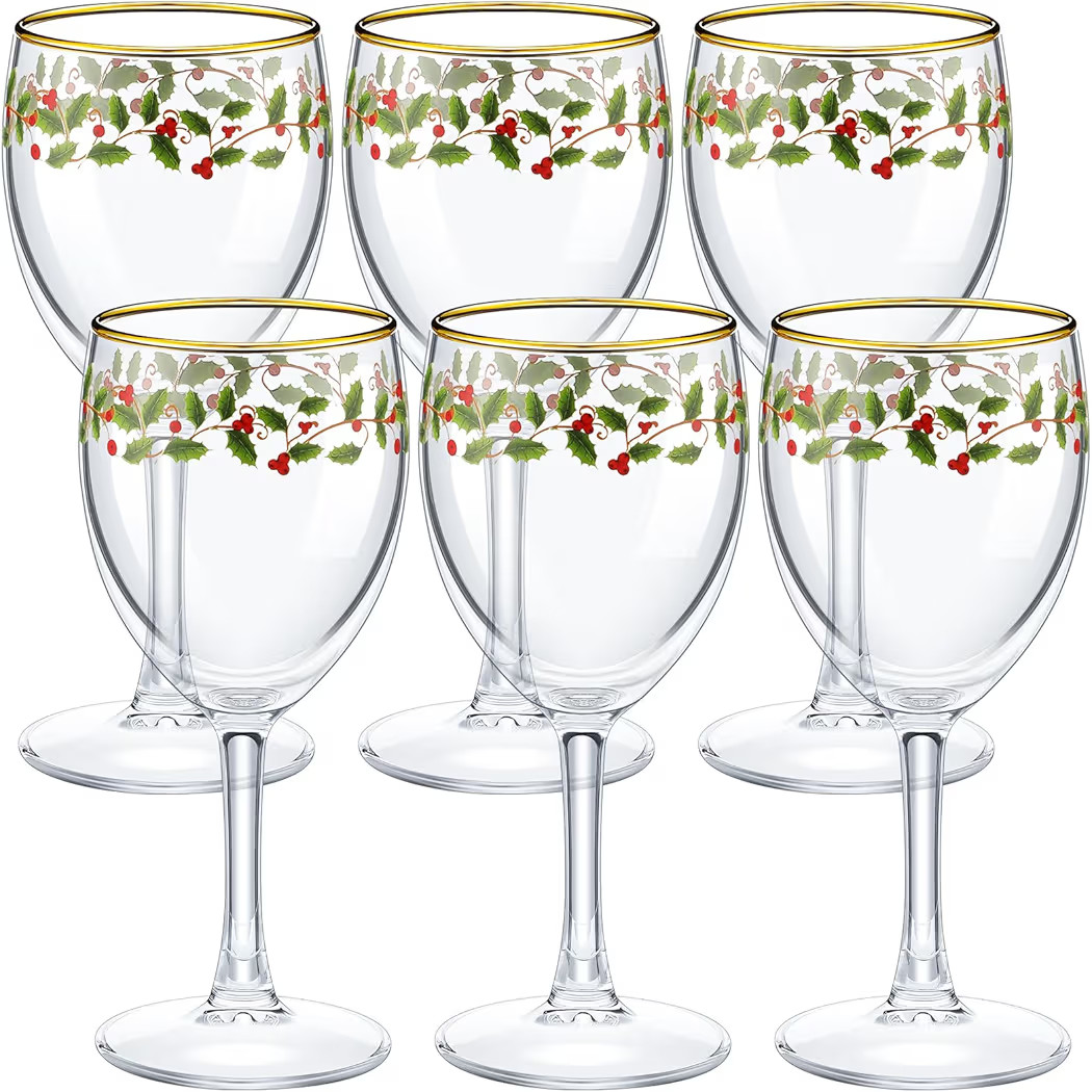 Nitial 6 Pcs Christmas Wine Glasses Set, 6.8 oz Festive Holiday Drinkware with Stem Wineglass Gif... | Amazon (US)