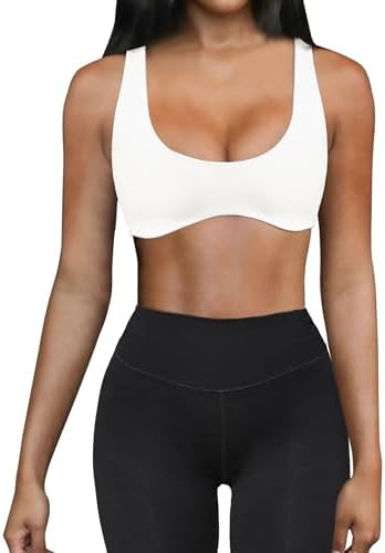 Meladyan Women Sports Bra Scoop Neck Curve Wireless Support Bralette Crop Tank Cami Backless Slee... | Amazon (US)